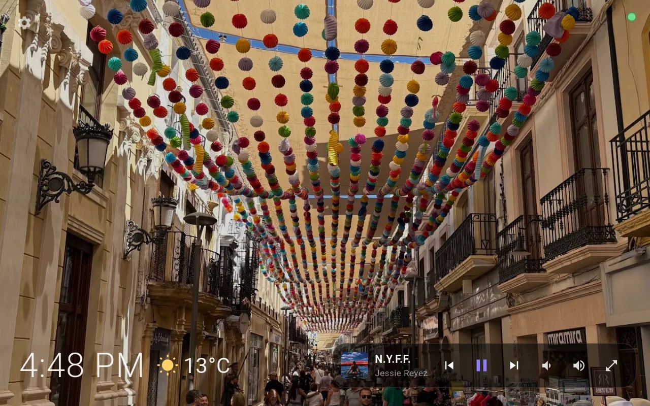 The Anamanti Display idle screen with photos, clock, weather and music