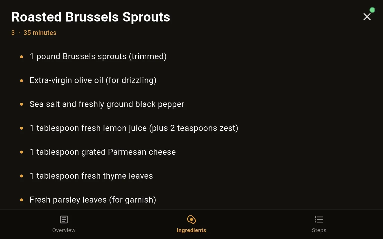 Recipe ingredients tab