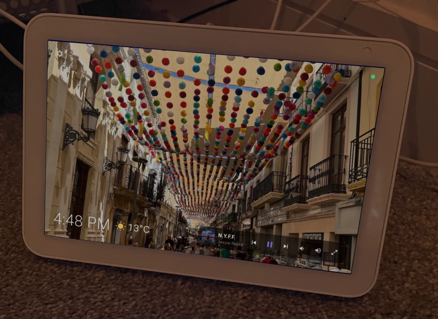 A first-generation Echo Show 8 showing the Anamanti idle screen